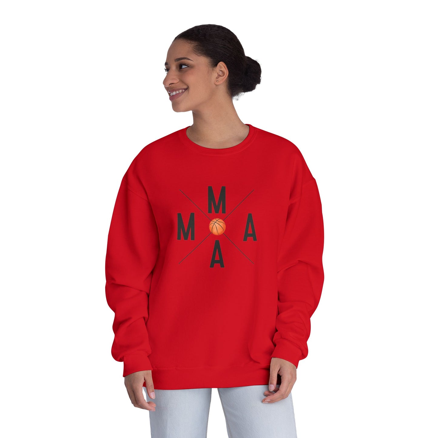 MAMA Crossed Letters with Basketball Crewneck Sweatshirt