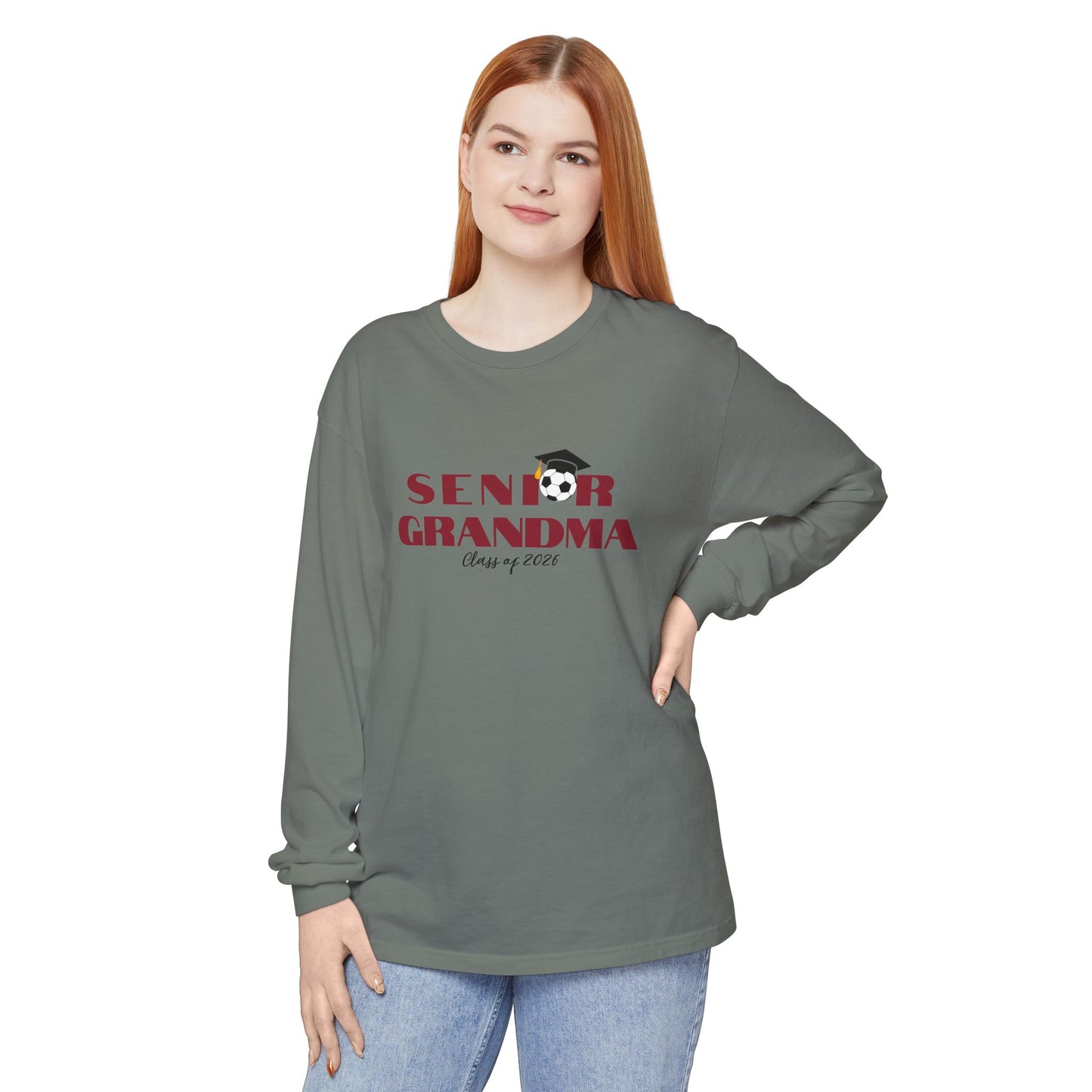 Senior Soccer Grandma Long Sleeve T-Shirt, Gift for Grandma, Class of 2026 Celebration, Graduation Outfit,