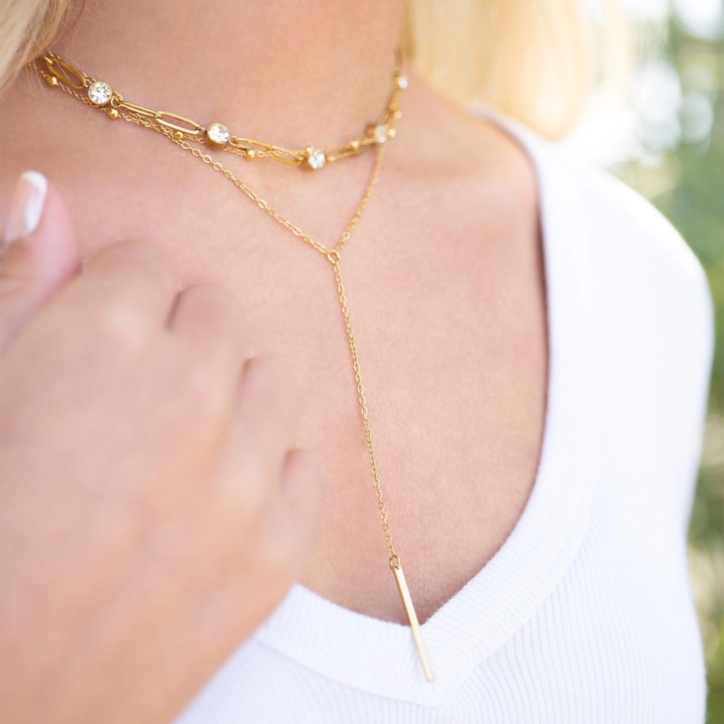 Station Stone Paperclip Chain Necklace