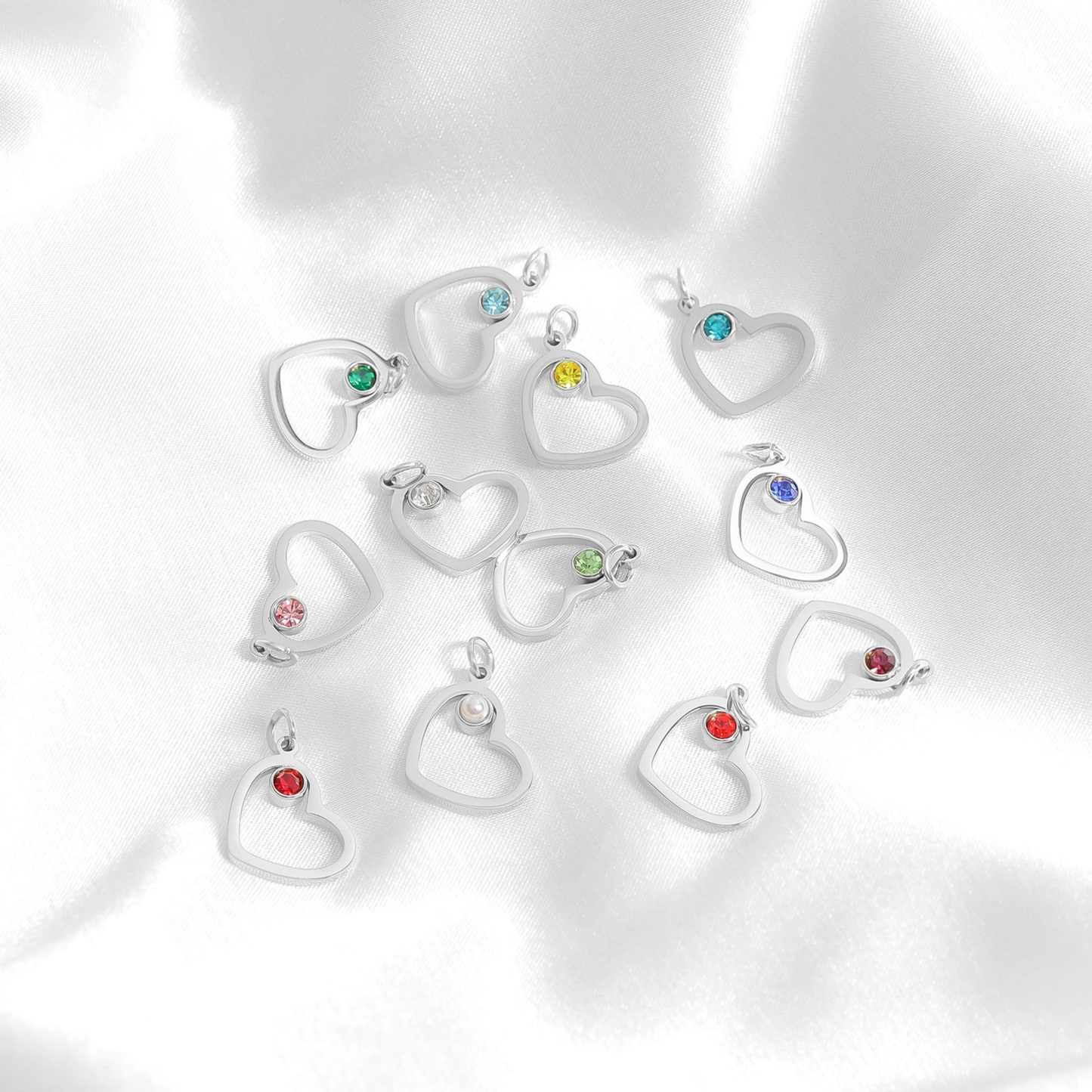 18K Gold Pvd Stainless Steel Birthstone Heart Charm