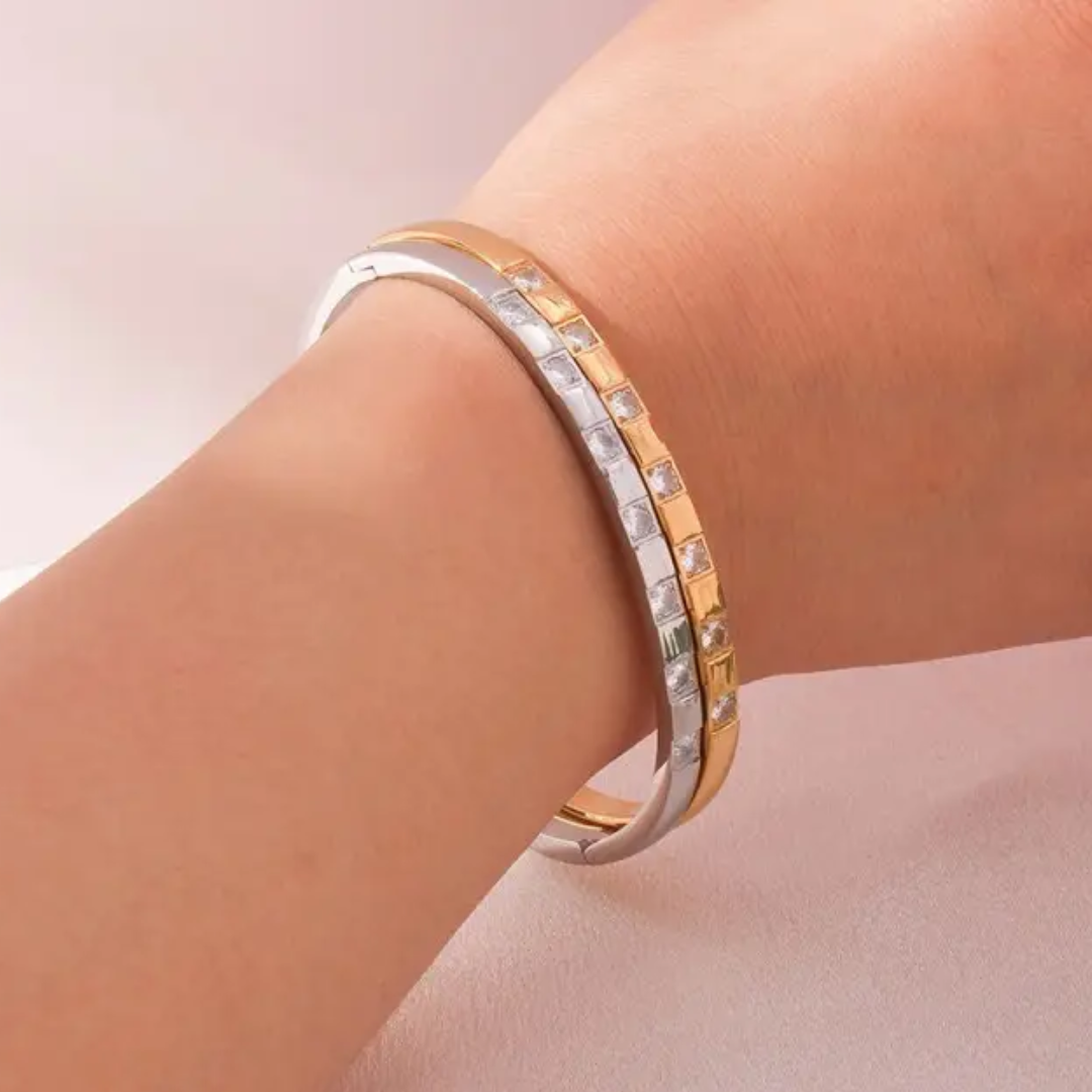 18K Stainless Steel Tarnish Free Rhinestone Bangle