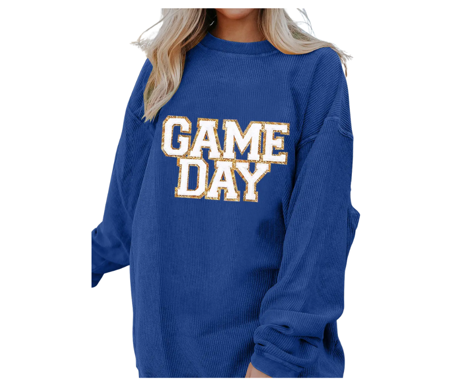 Game Day Glitter Ribbed Drop Shoulder Sweatshirt
