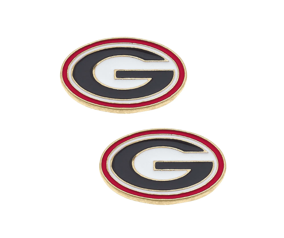 Georgia Bulldogs Enamel Logo Stud Earrings in Shiny Gold