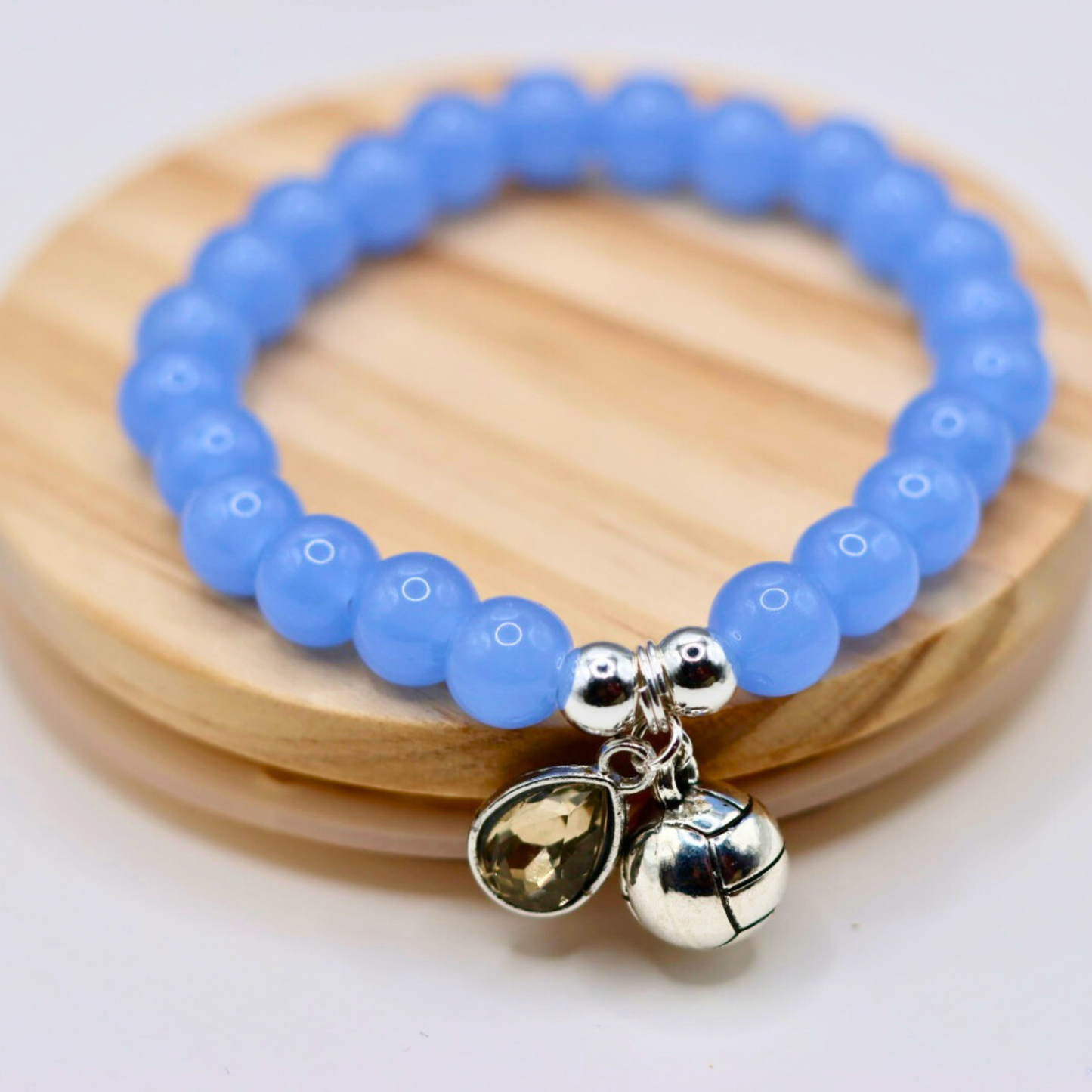 Silver Glass Stretch Sports Charm Bracelet