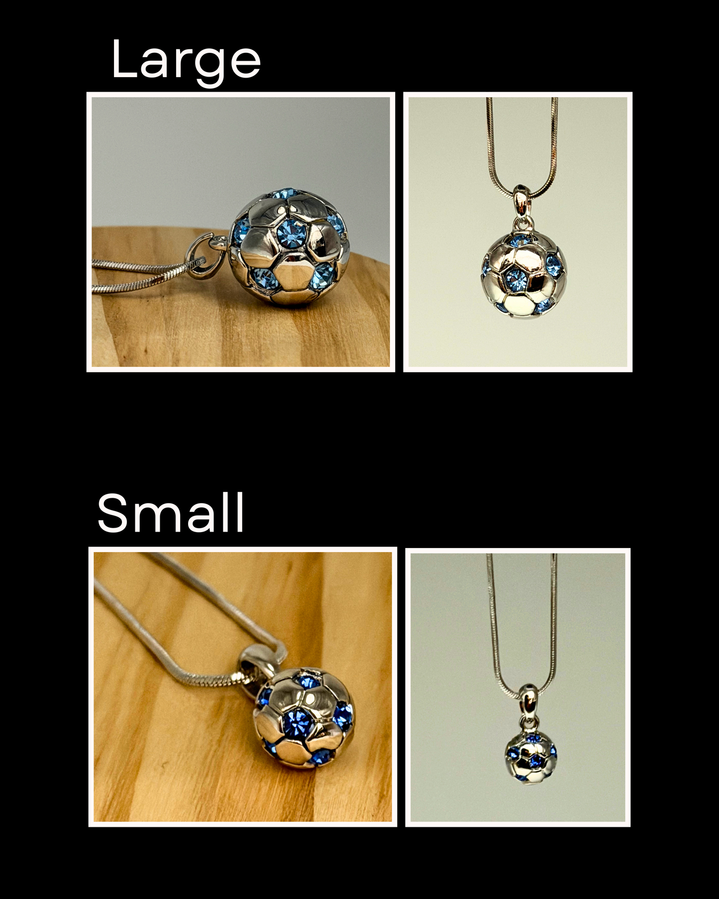 Soccer Ball Crystal Pendant Necklace- 2 sizes
