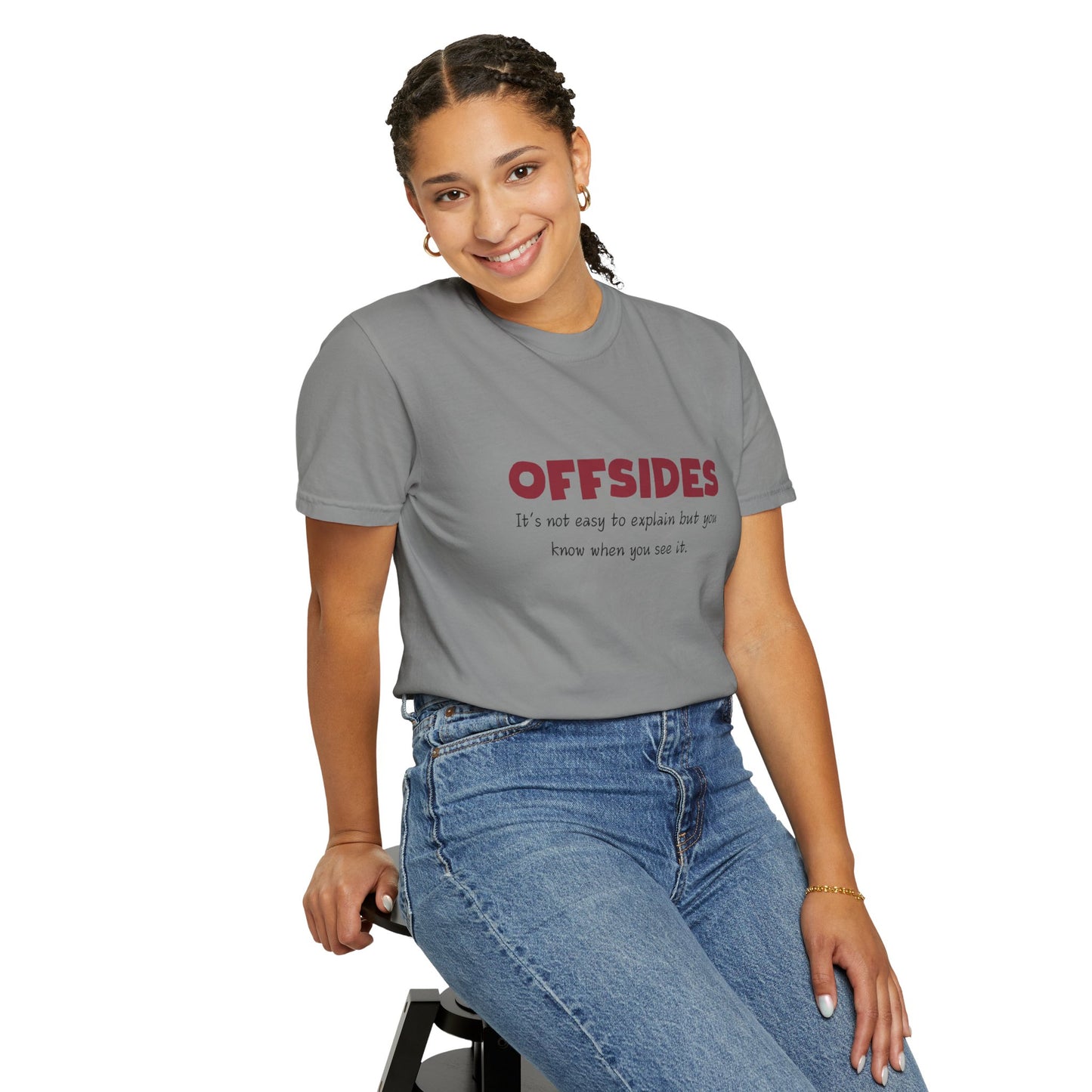 Garment-Dyed T-Shirt with 'OFFSIDES' Quote, Soccer Lovers, Great for Game Days