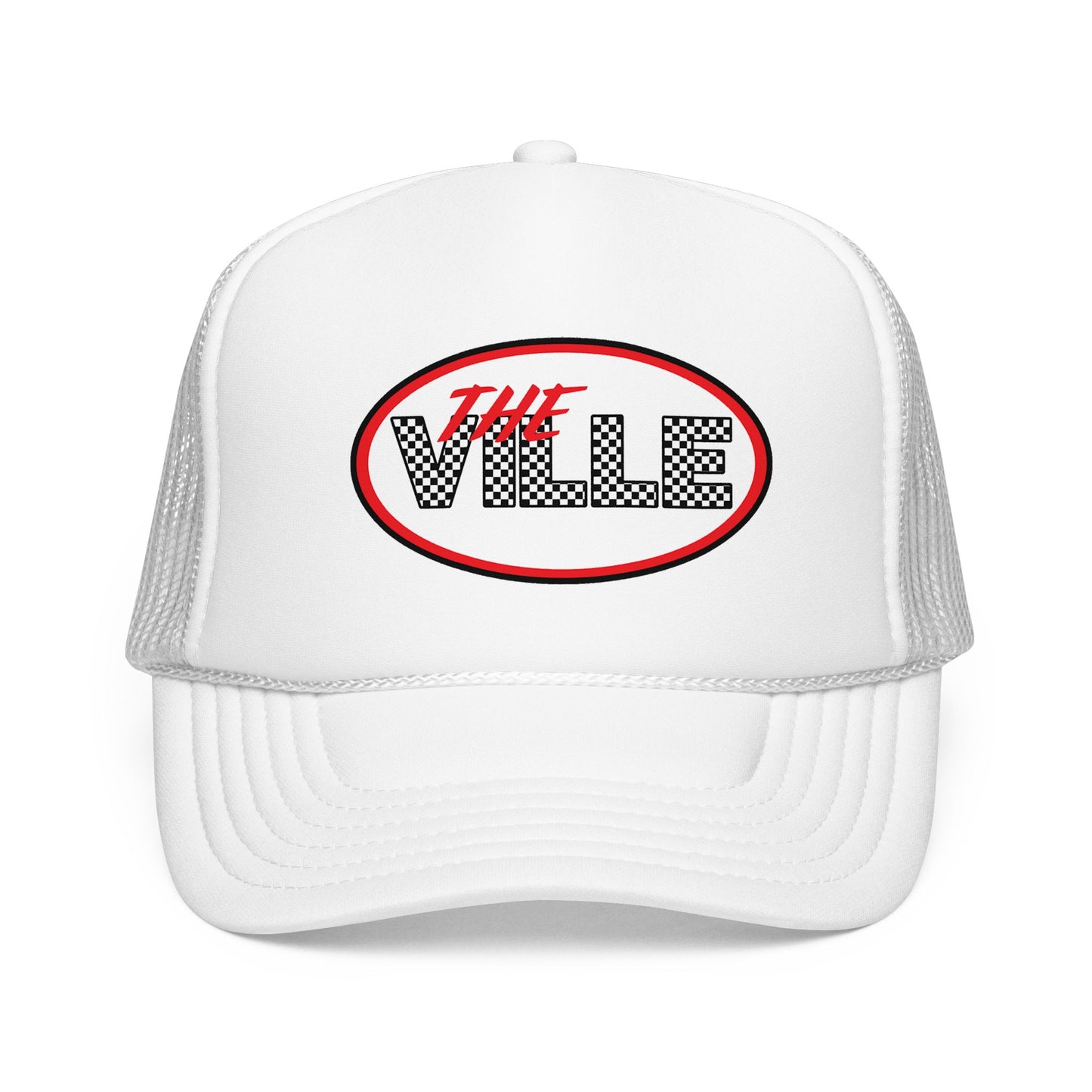 The Ville Trucker Hat — Retro Racing Checkerboard Foam Cap