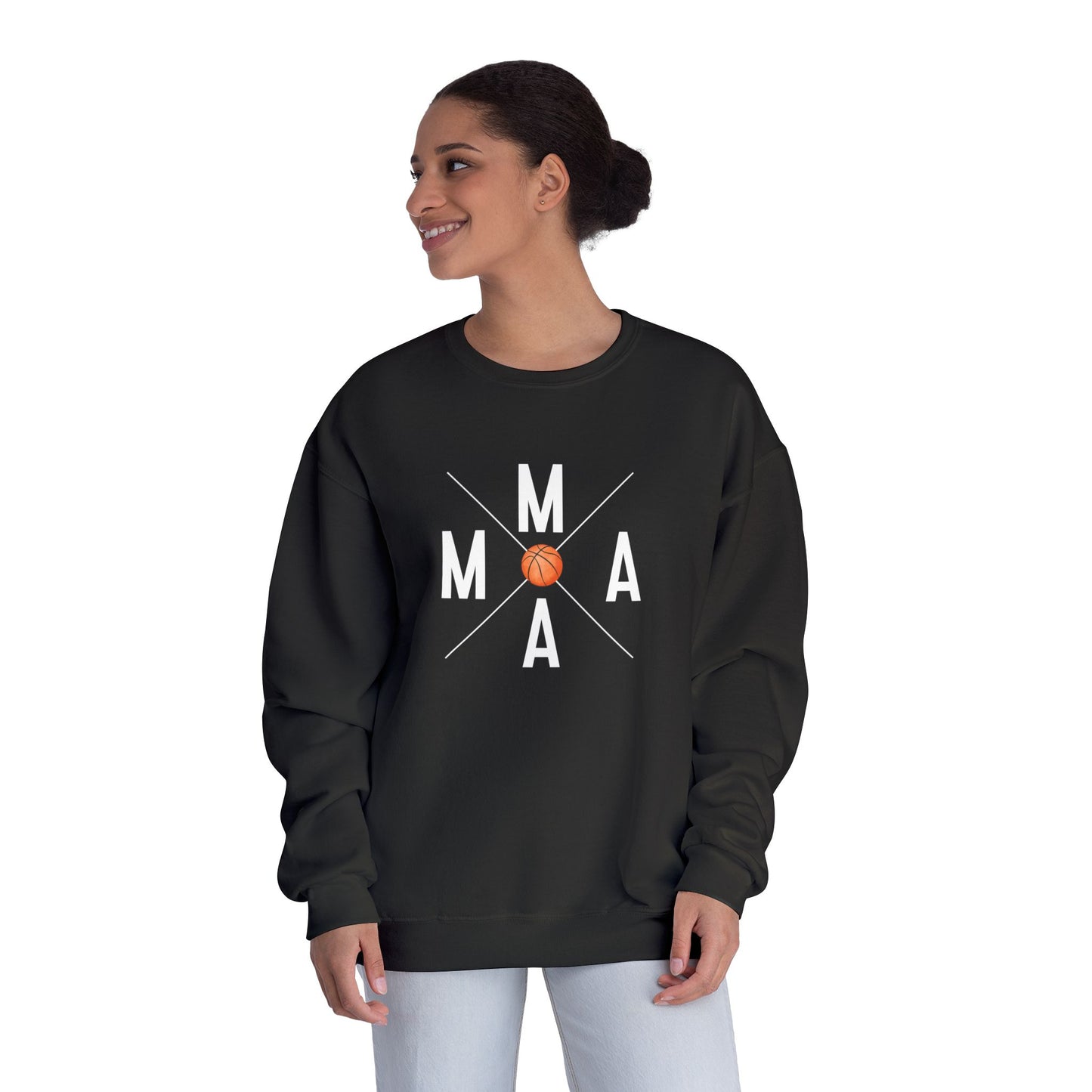 MAMA Crossed Letters with Basketball Crewneck Sweatshirt