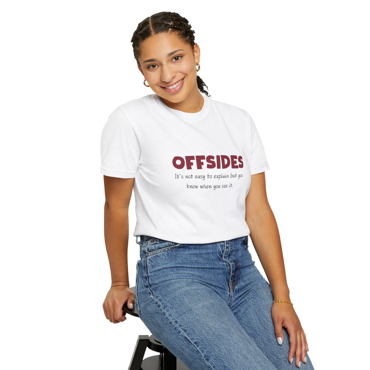 Garment-Dyed T-Shirt with 'OFFSIDES' Quote, Soccer Lovers, Great for Game Days