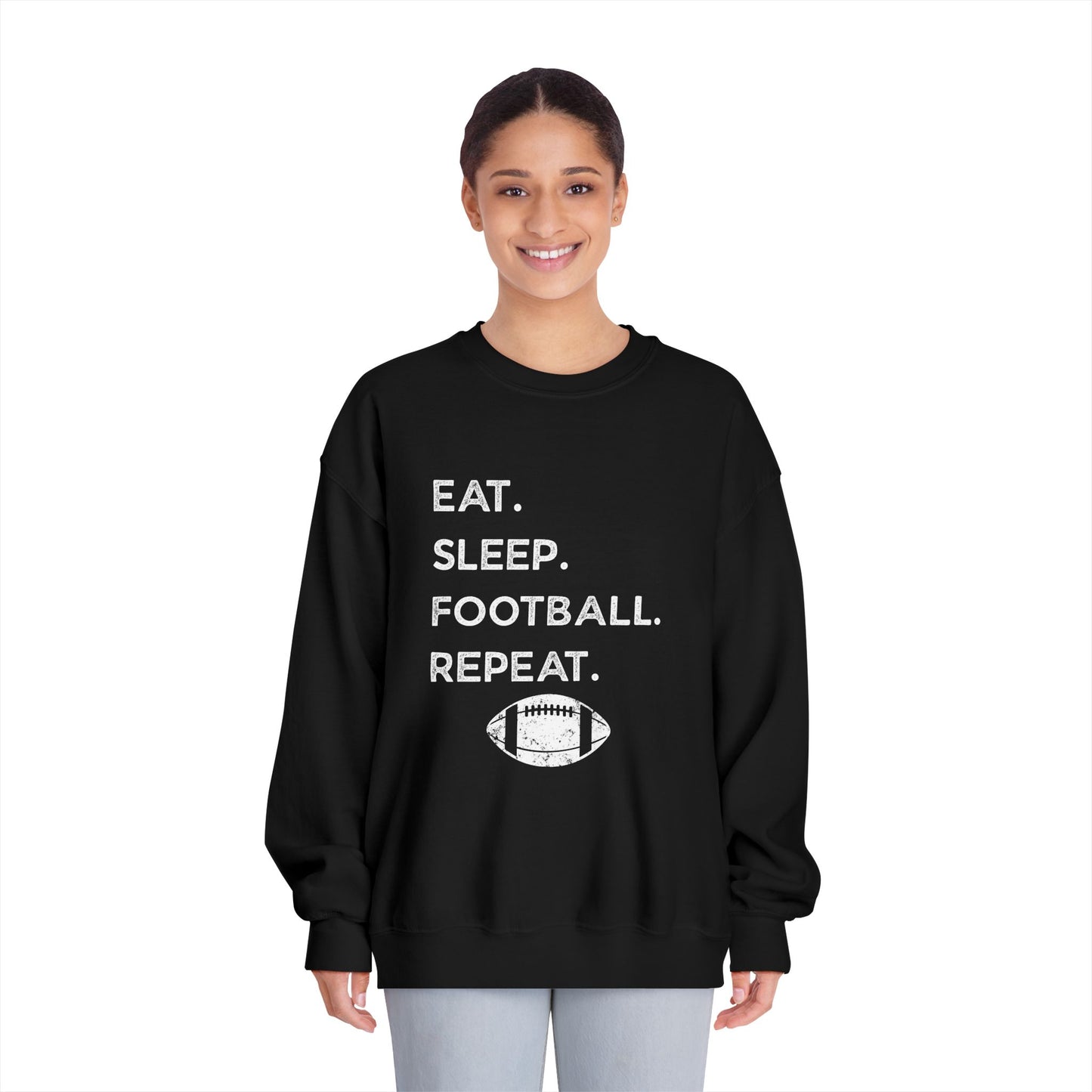 Football Enthusiast Sweatshirt - Eat Sleep Football Repeat, Great for Game Days, Sports Events, and Tailgating, Gift for Fans