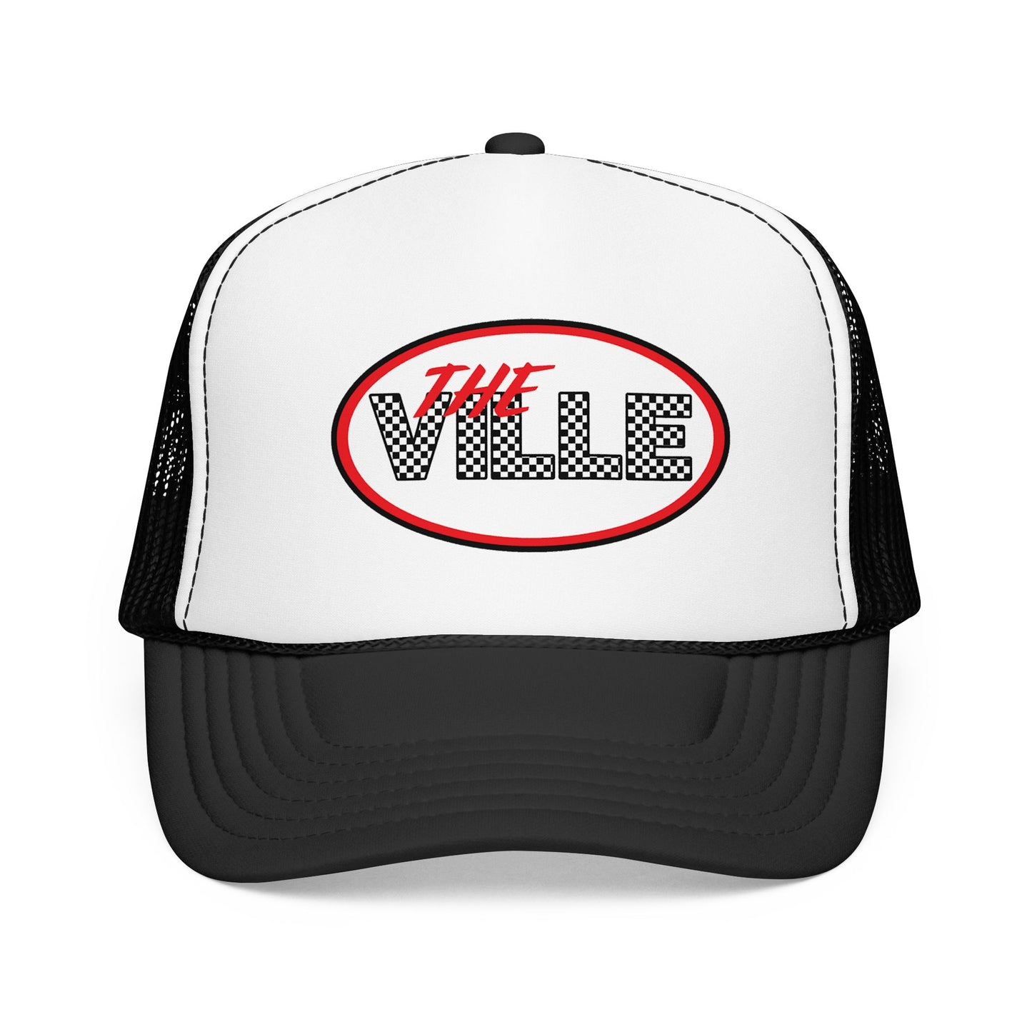 The Ville Trucker Hat — Retro Racing Checkerboard Foam Cap