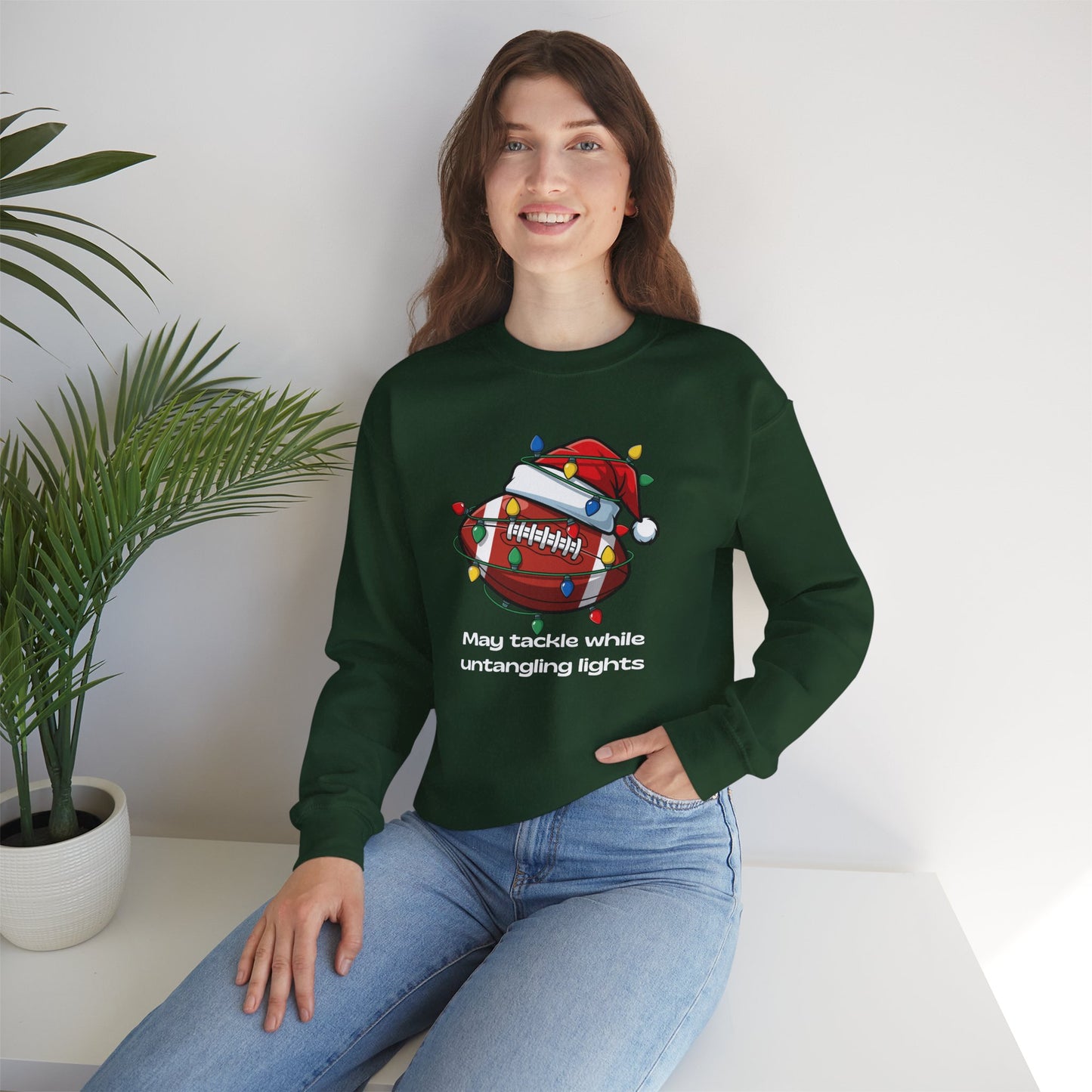 May Tackle While Untangling Lights Holiday Crewneck, Football