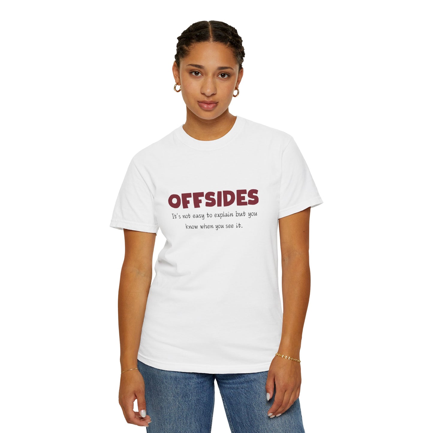 Garment-Dyed T-Shirt with 'OFFSIDES' Quote, Soccer Lovers, Great for Game Days