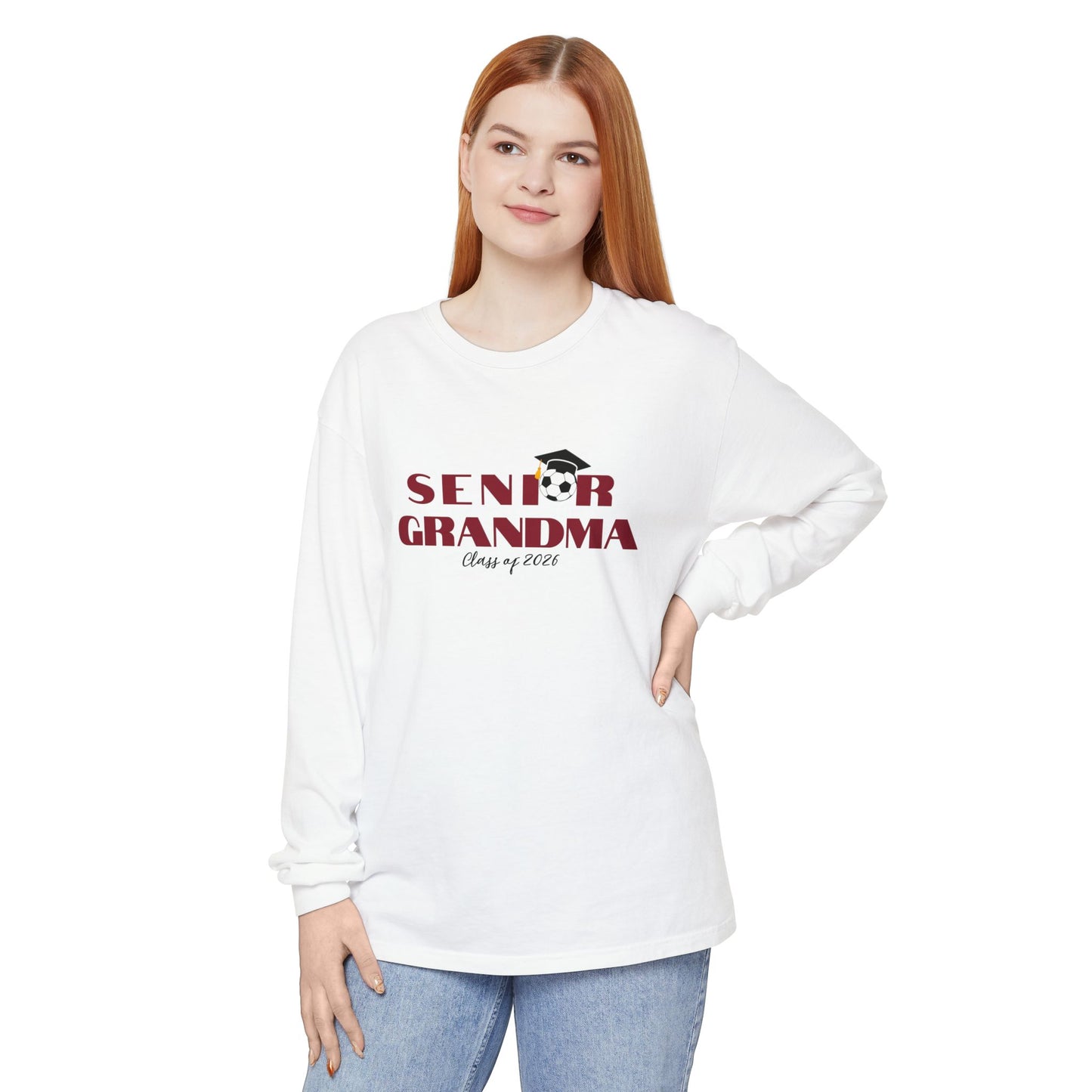 Senior Soccer Grandma Long Sleeve T-Shirt, Gift for Grandma, Class of 2026 Celebration, Graduation Outfit,