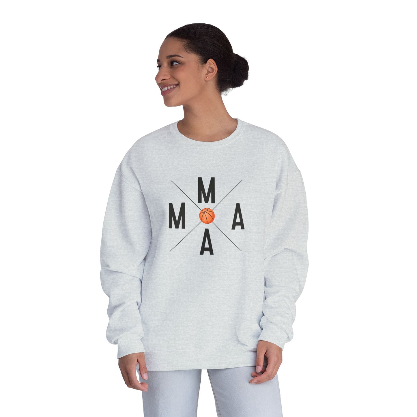 MAMA Crossed Letters with Basketball Crewneck Sweatshirt
