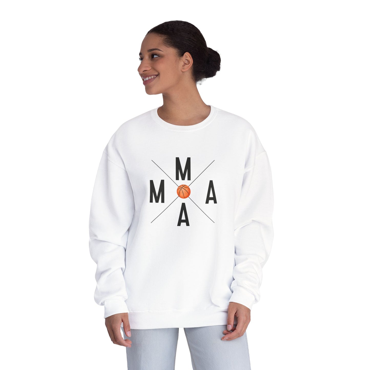 MAMA Crossed Letters with Basketball Crewneck Sweatshirt
