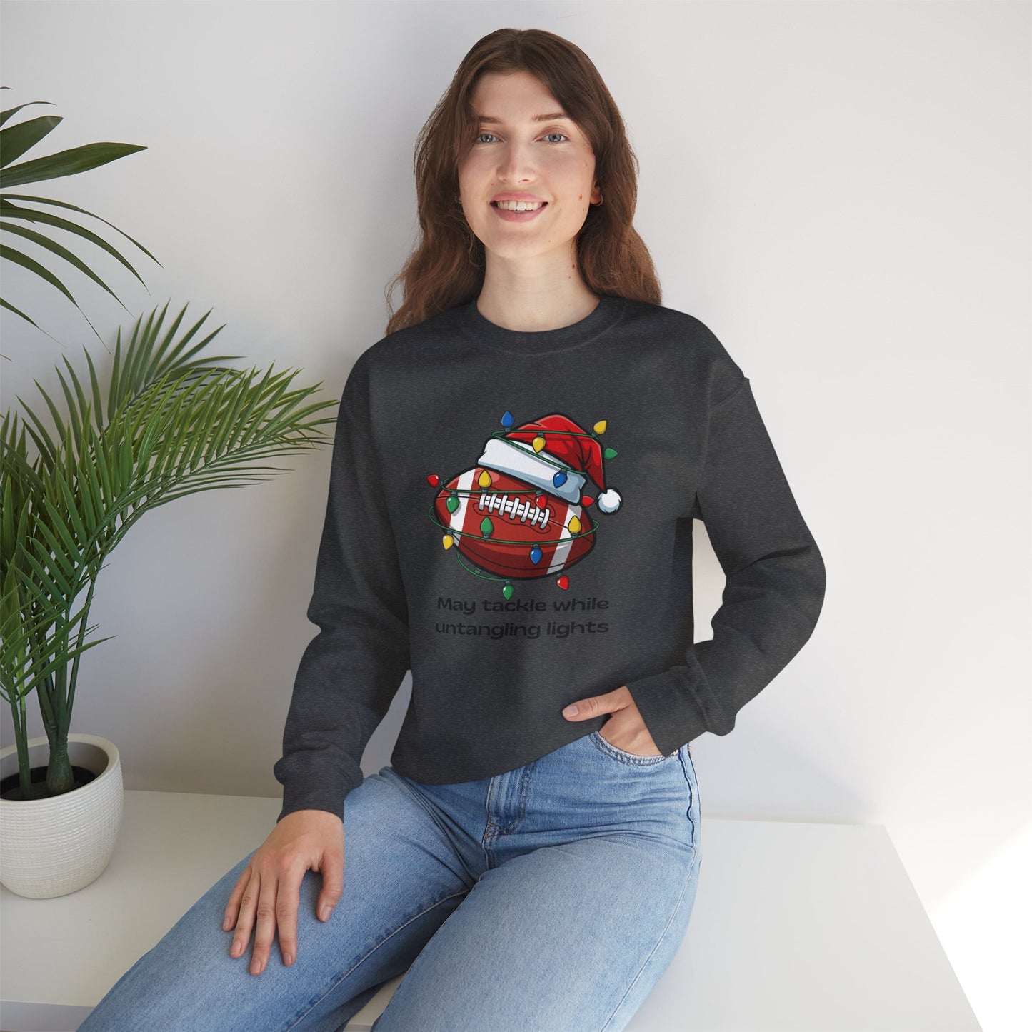 May Tackle While Untangling Lights Holiday Crewneck, Football