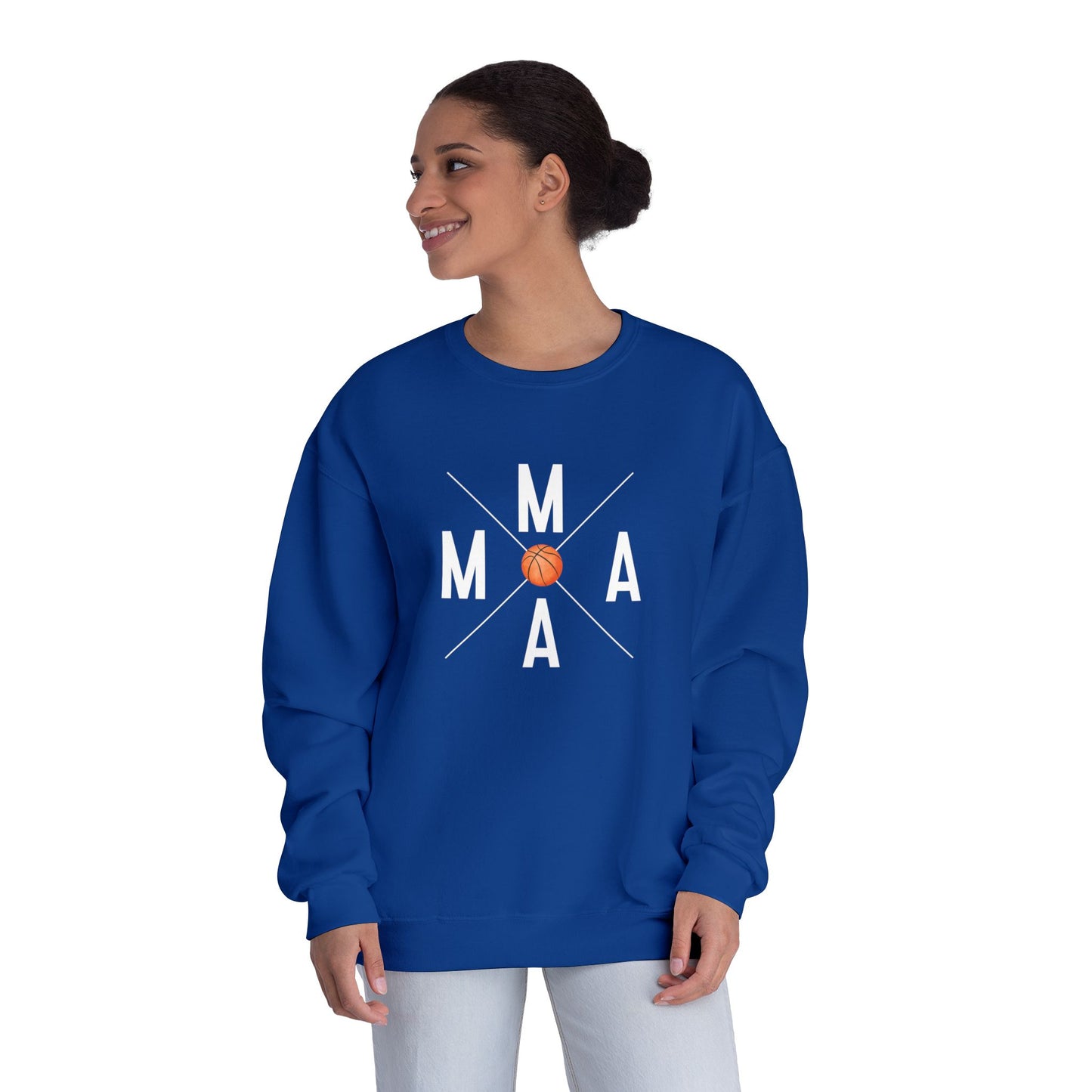 MAMA Crossed Letters with Basketball Crewneck Sweatshirt
