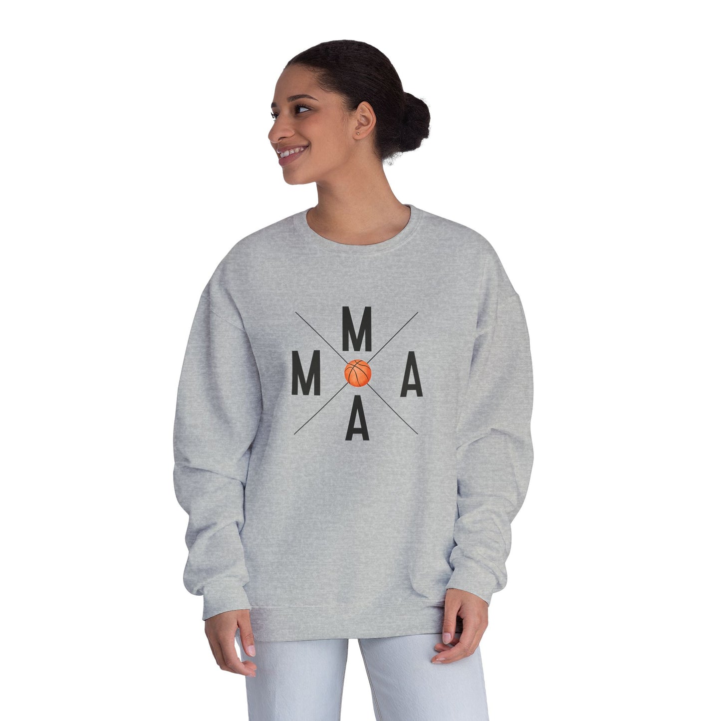 MAMA Crossed Letters with Basketball Crewneck Sweatshirt