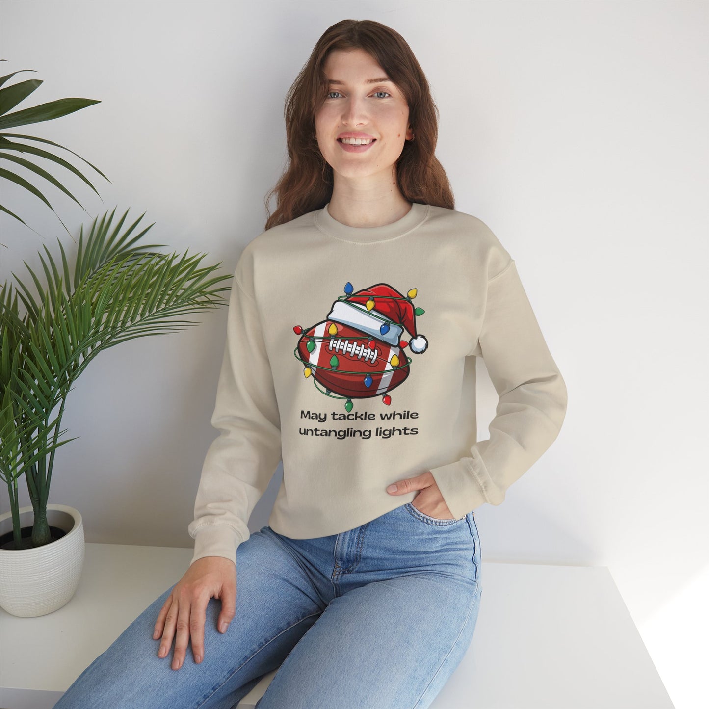 May Tackle While Untangling Lights Holiday Crewneck, Football