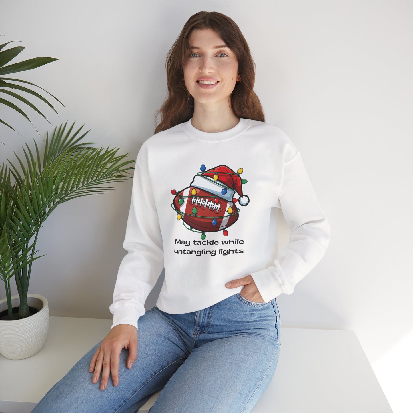 May Tackle While Untangling Lights Holiday Crewneck, Football