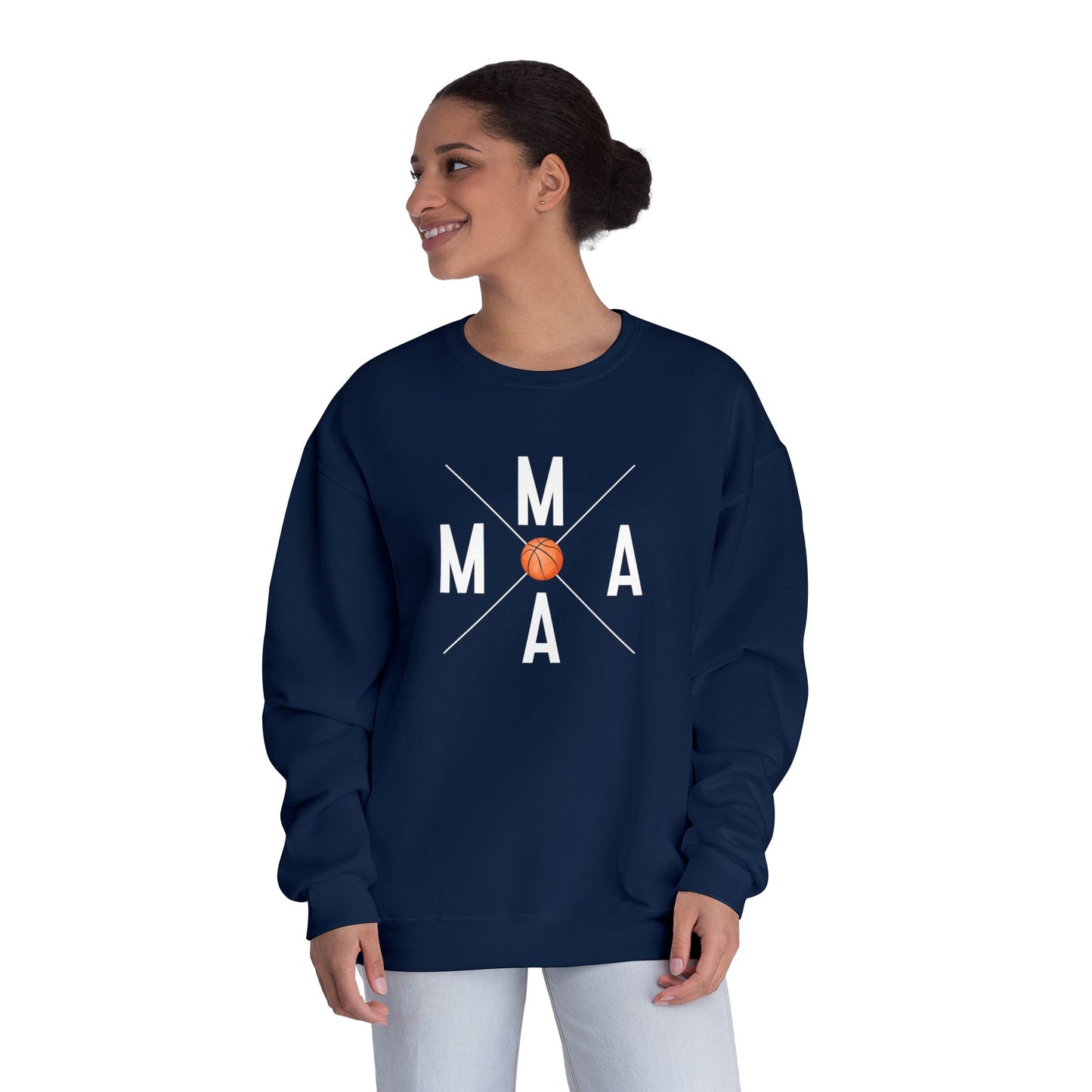 MAMA Crossed Letters with Basketball Crewneck Sweatshirt