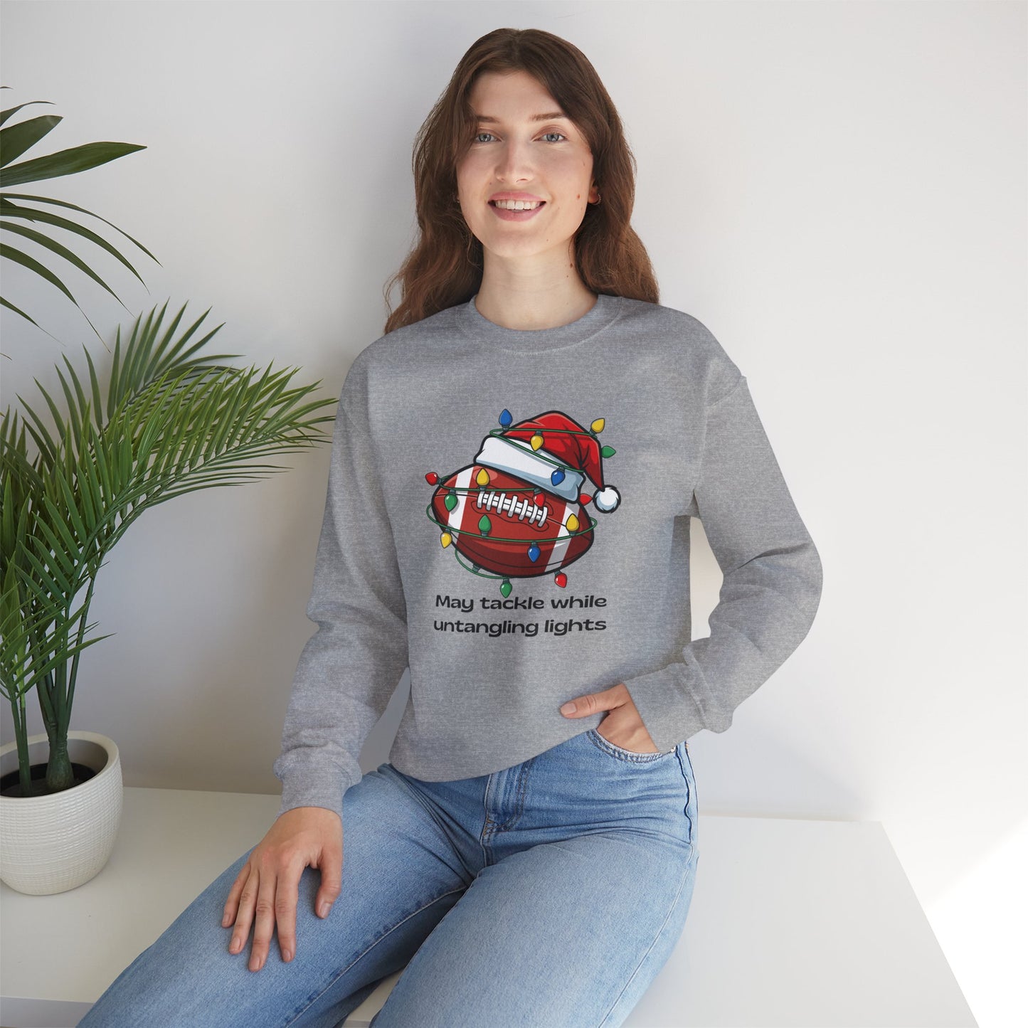 May Tackle While Untangling Lights Holiday Crewneck, Football