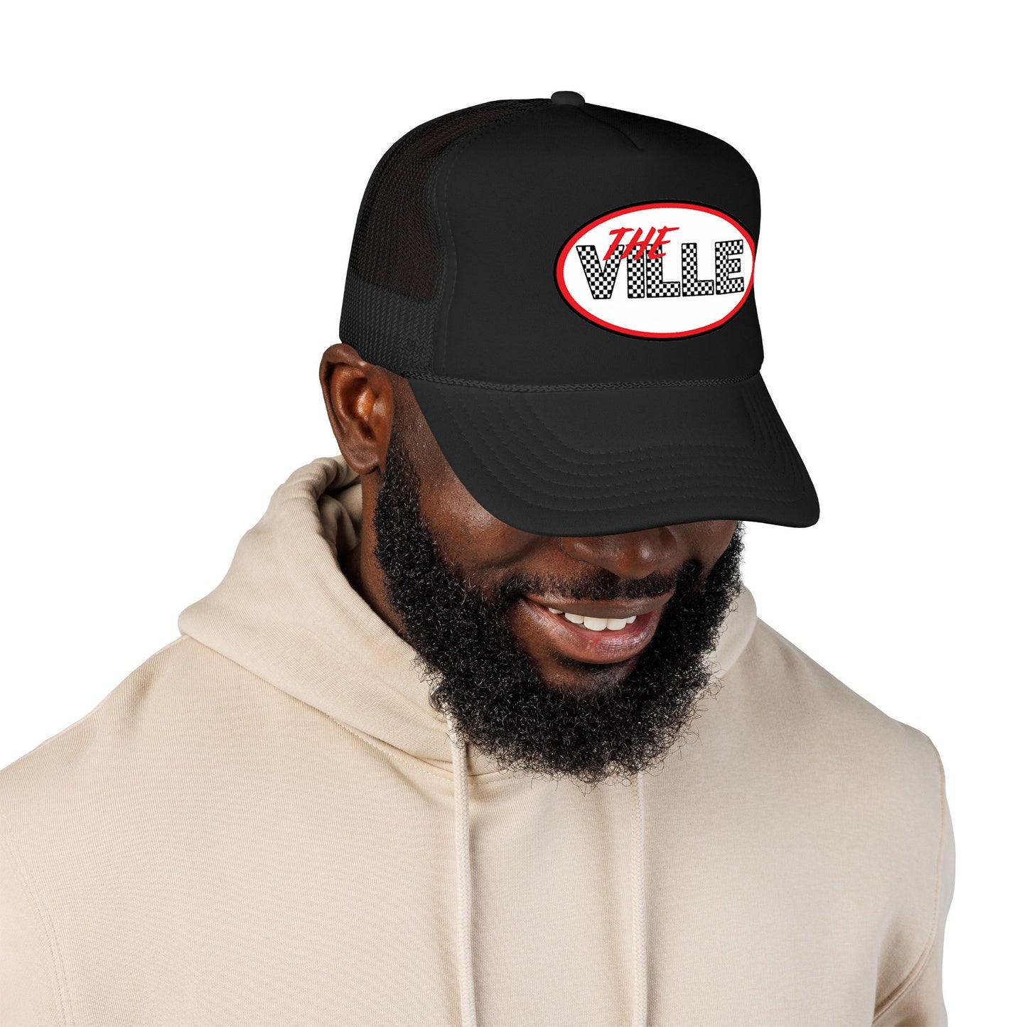The Ville Trucker Hat — Retro Racing Checkerboard Foam Cap