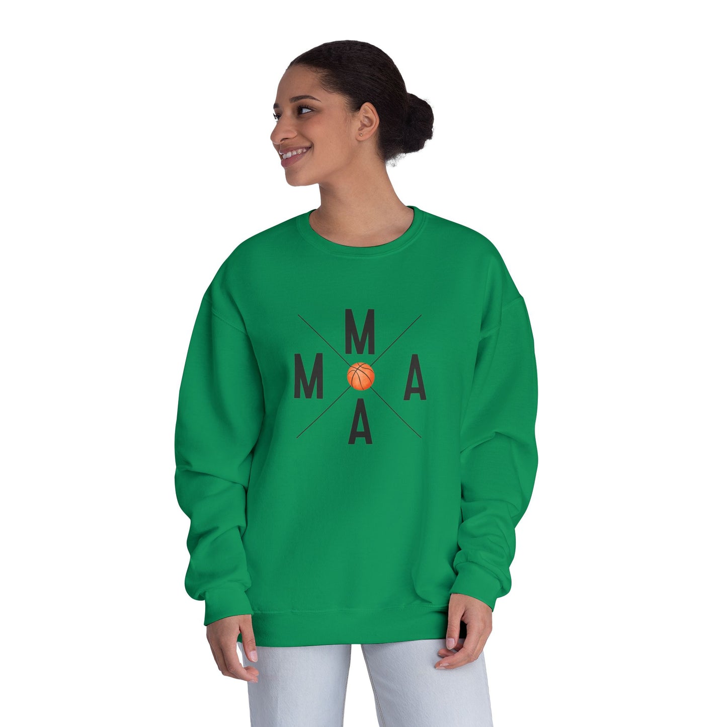 MAMA Crossed Letters with Basketball Crewneck Sweatshirt