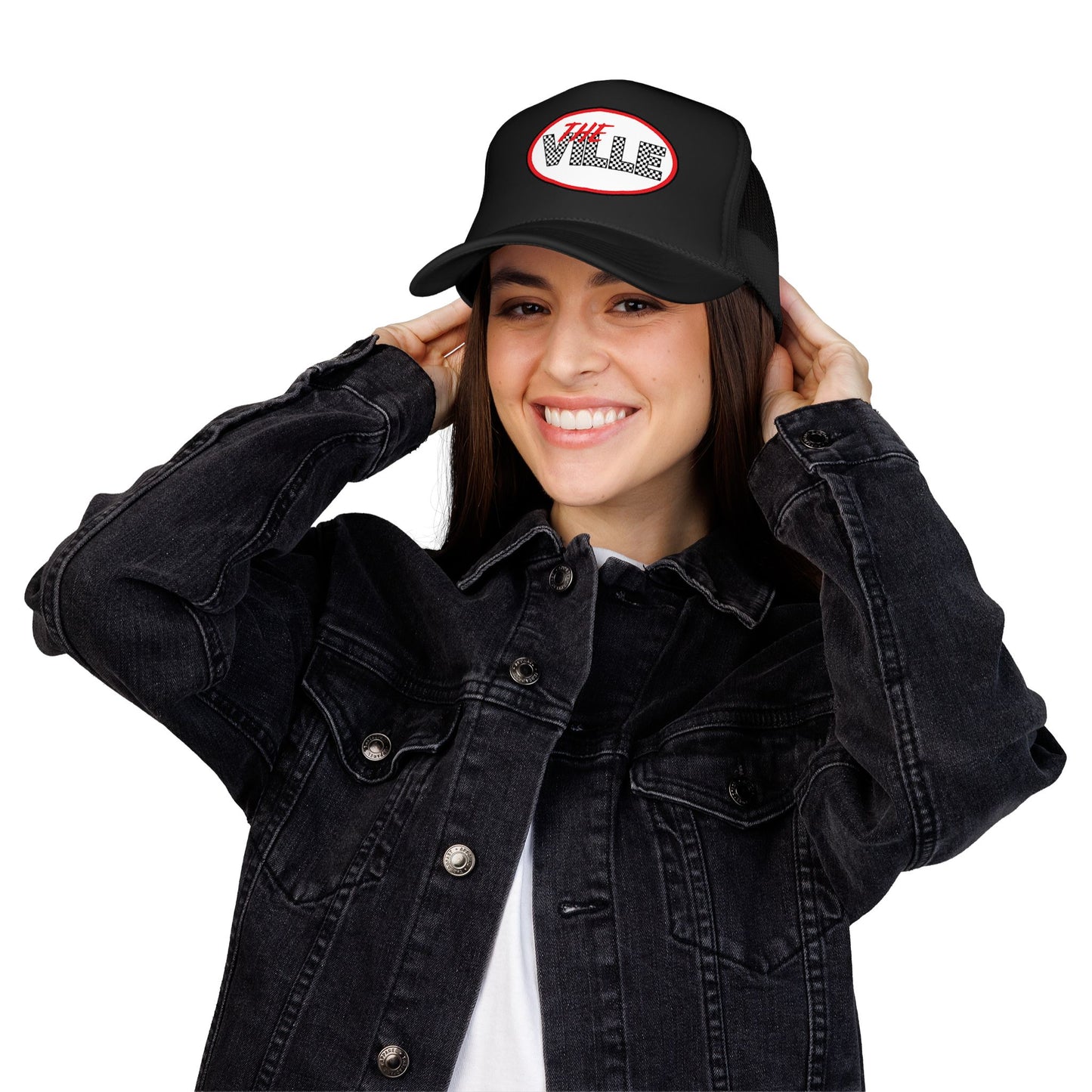 The Ville Trucker Hat — Retro Racing Checkerboard Foam Cap