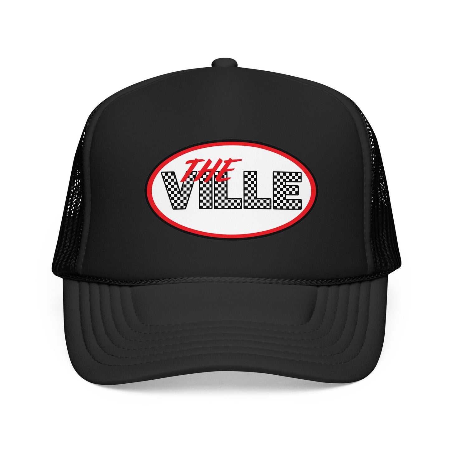 The Ville Trucker Hat — Retro Racing Checkerboard Foam Cap