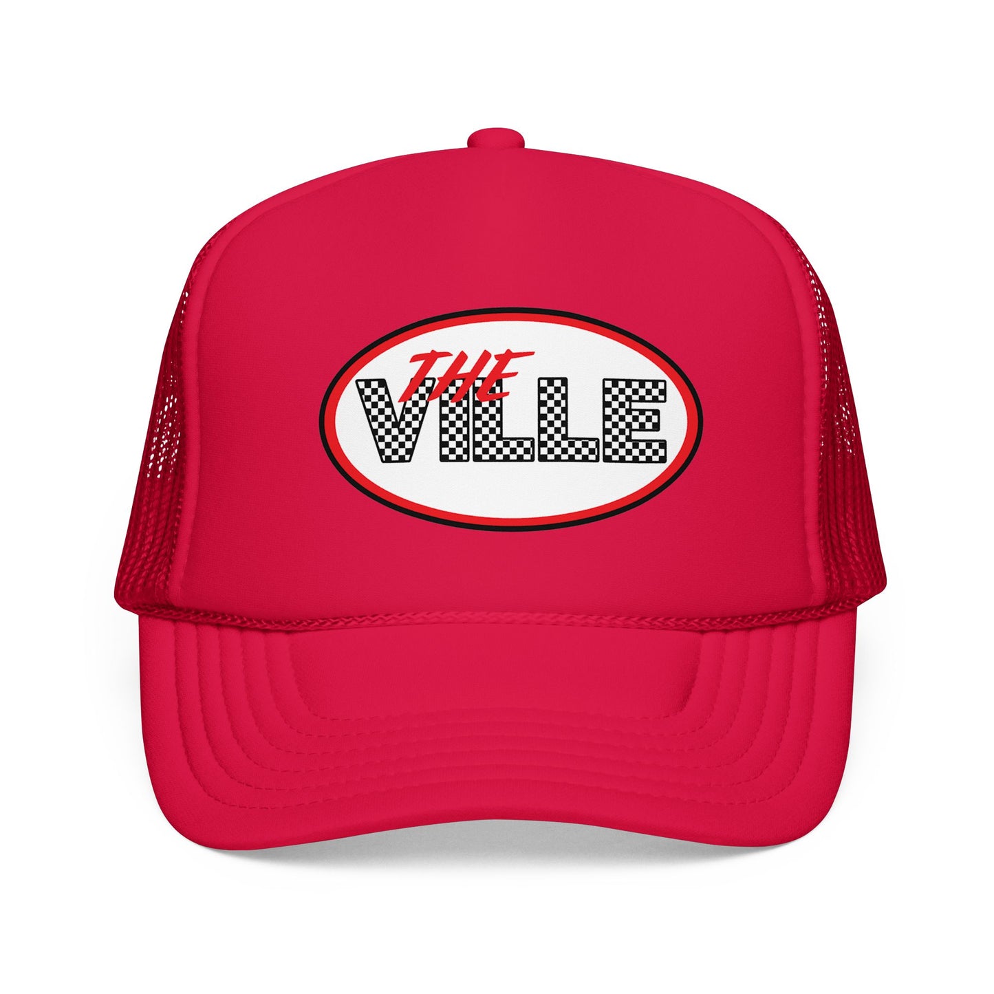 The Ville Trucker Hat — Retro Racing Checkerboard Foam Cap