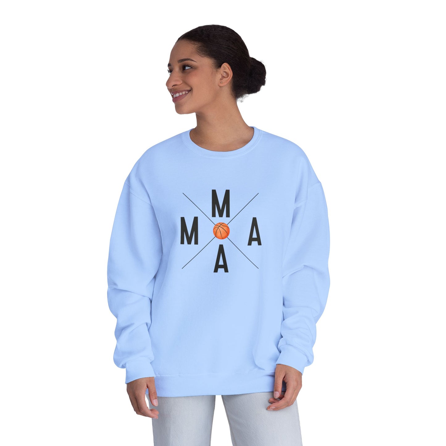 MAMA Crossed Letters with Basketball Crewneck Sweatshirt