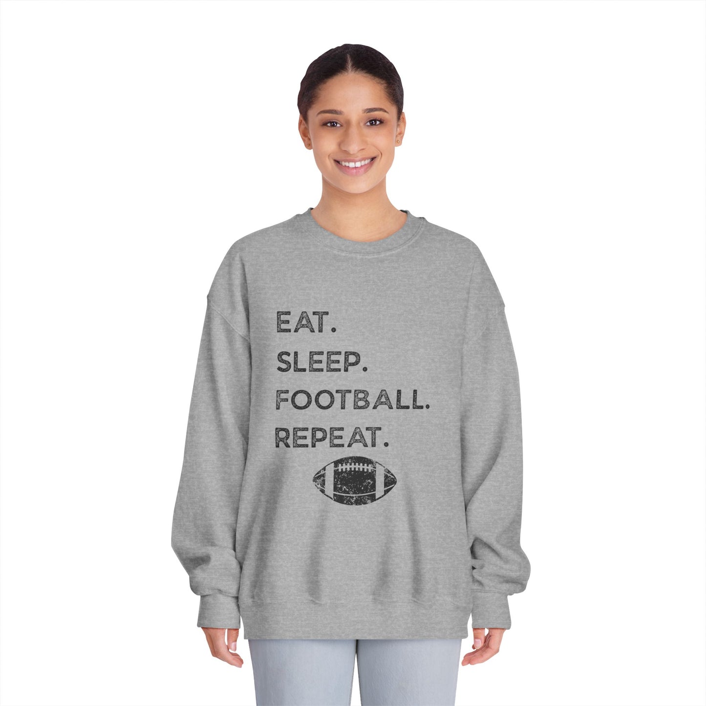Football Enthusiast Sweatshirt - Eat Sleep Football Repeat, Great for Game Days, Sports Events, and Tailgating, Gift for Fans