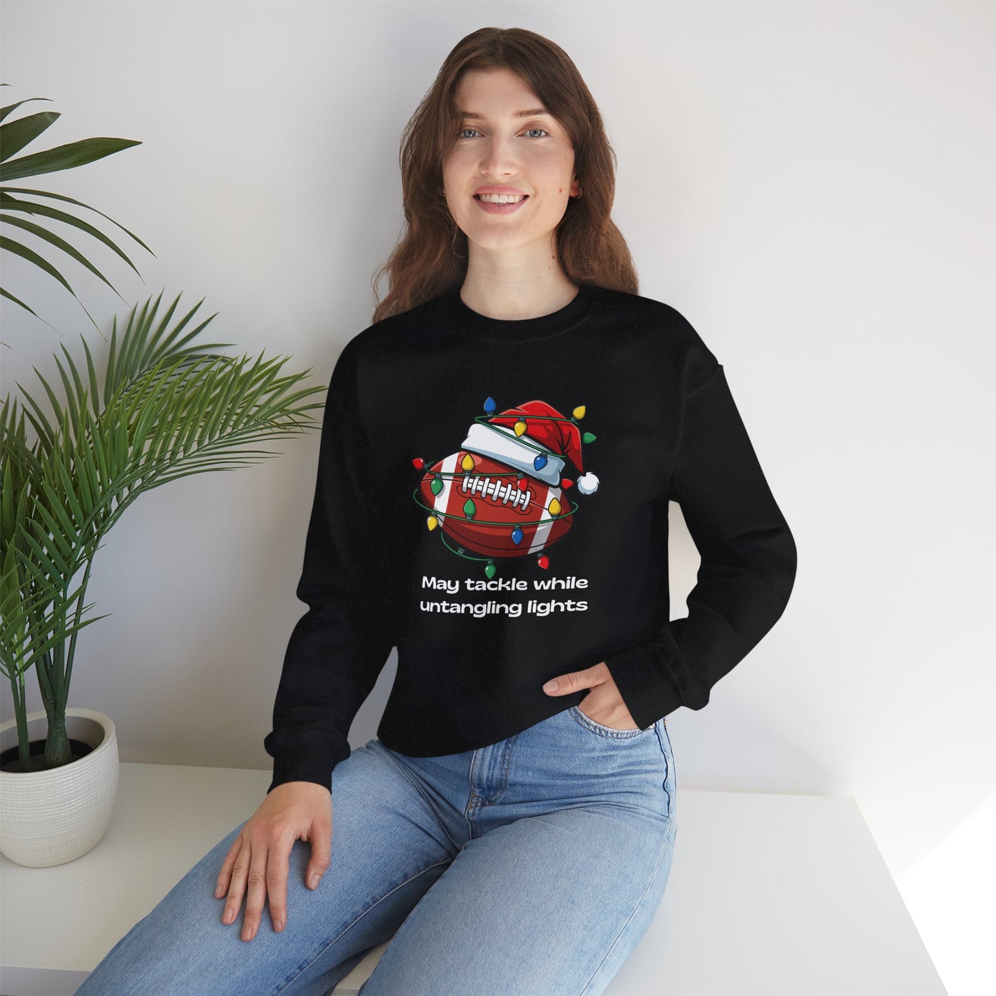 May Tackle While Untangling Lights Holiday Crewneck, Football
