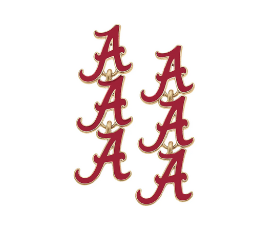 Alabama Crimson Tide Triple Drop Enamel Earrings in Crimson