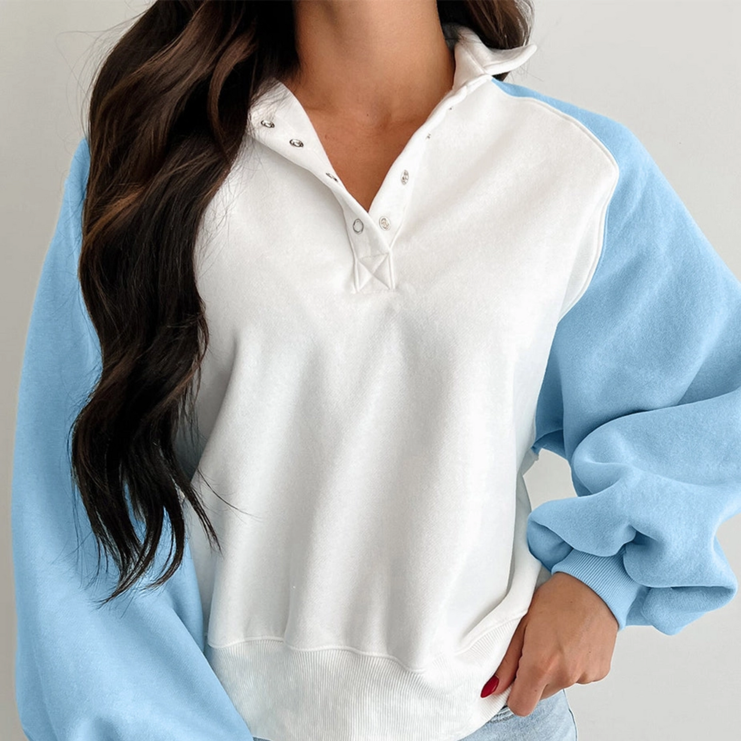 Baby Blue Colorblock Pullover Sweatshirt