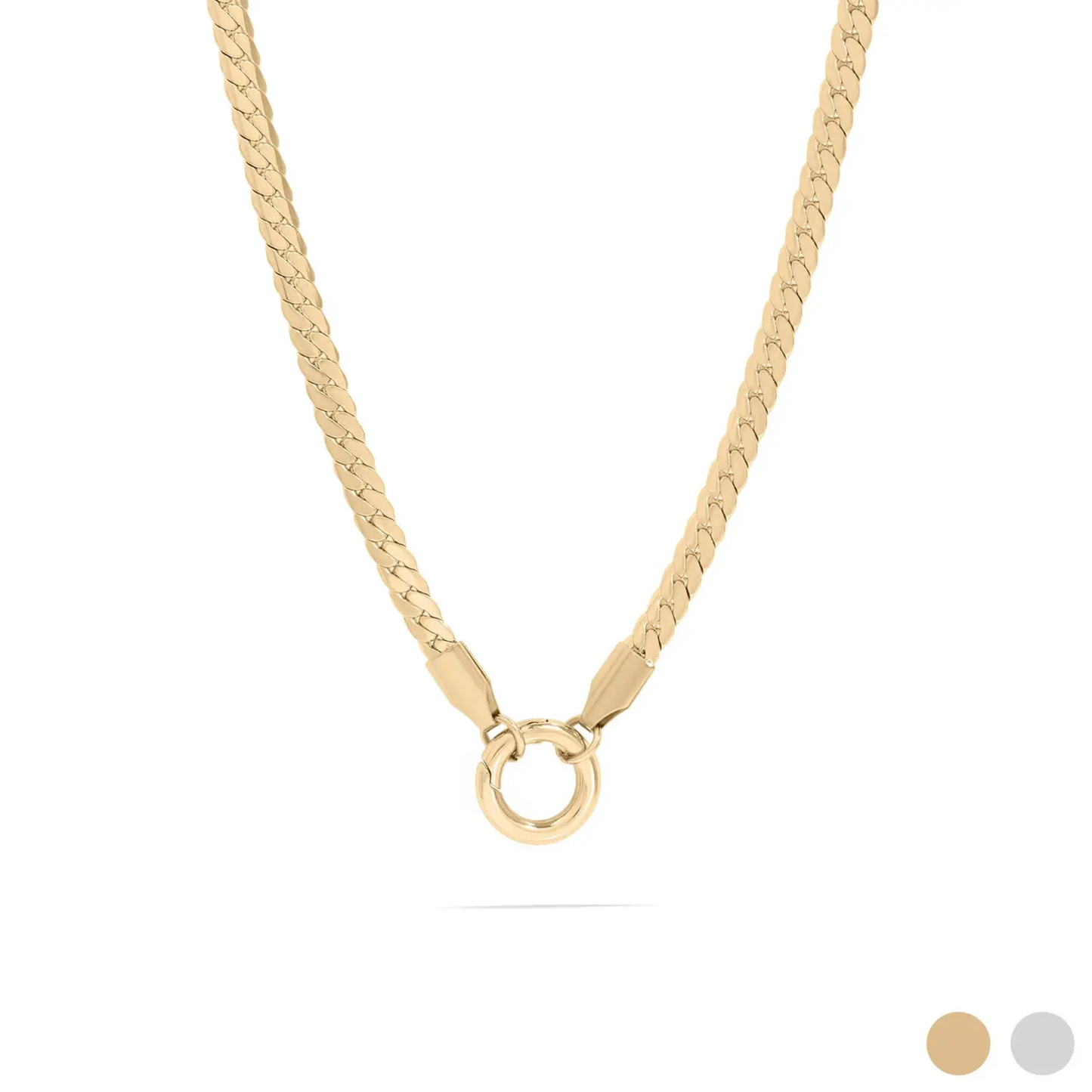 18K Gold Stainless Steel Curb Charm Holder Necklace
