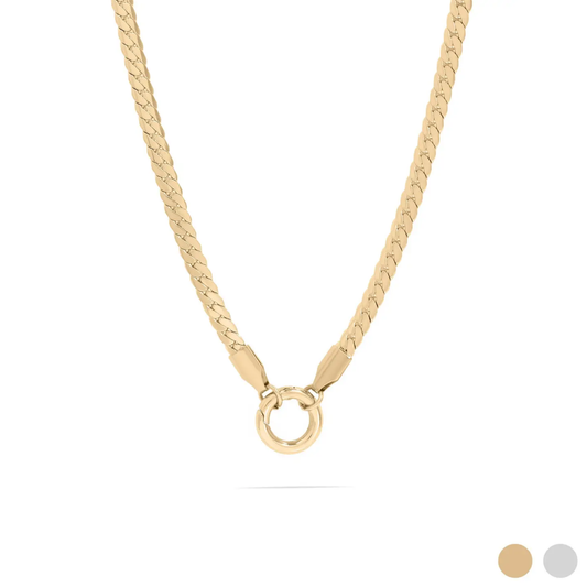 18K Gold Stainless Steel Curb Charm Holder Necklace