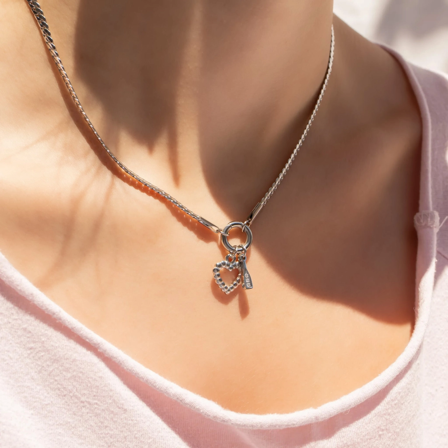 18K Gold Stainless Steel Curb Charm Holder Necklace