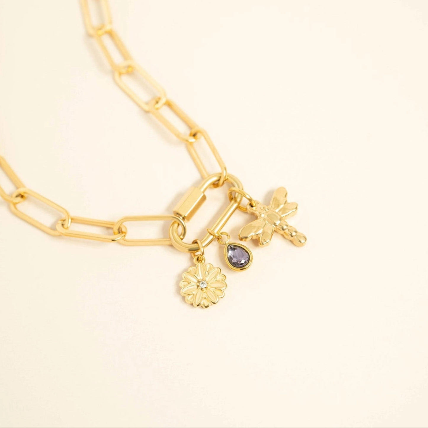 18K Gold Pvd Teardrop Birthstone Charm