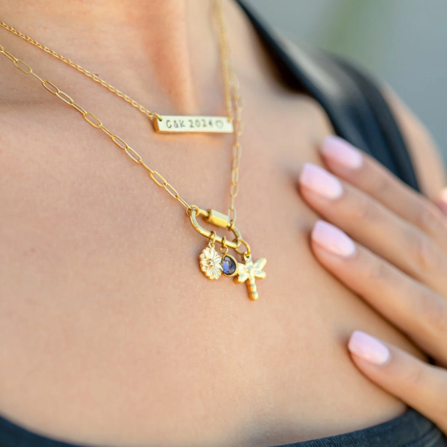 18K Gold Pvd Teardrop Birthstone Charm