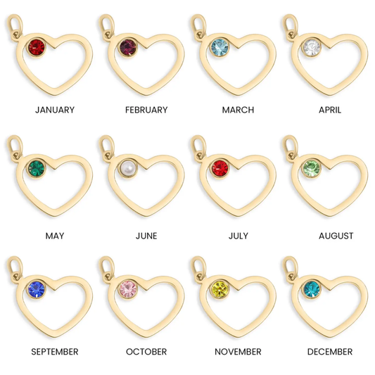 18K Gold Pvd Stainless Steel Birthstone Heart Charm