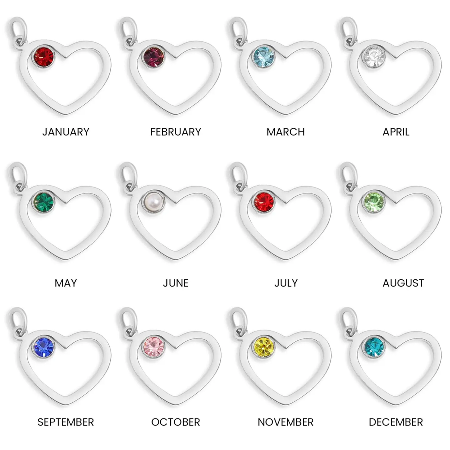18K Gold Pvd Stainless Steel Birthstone Heart Charm
