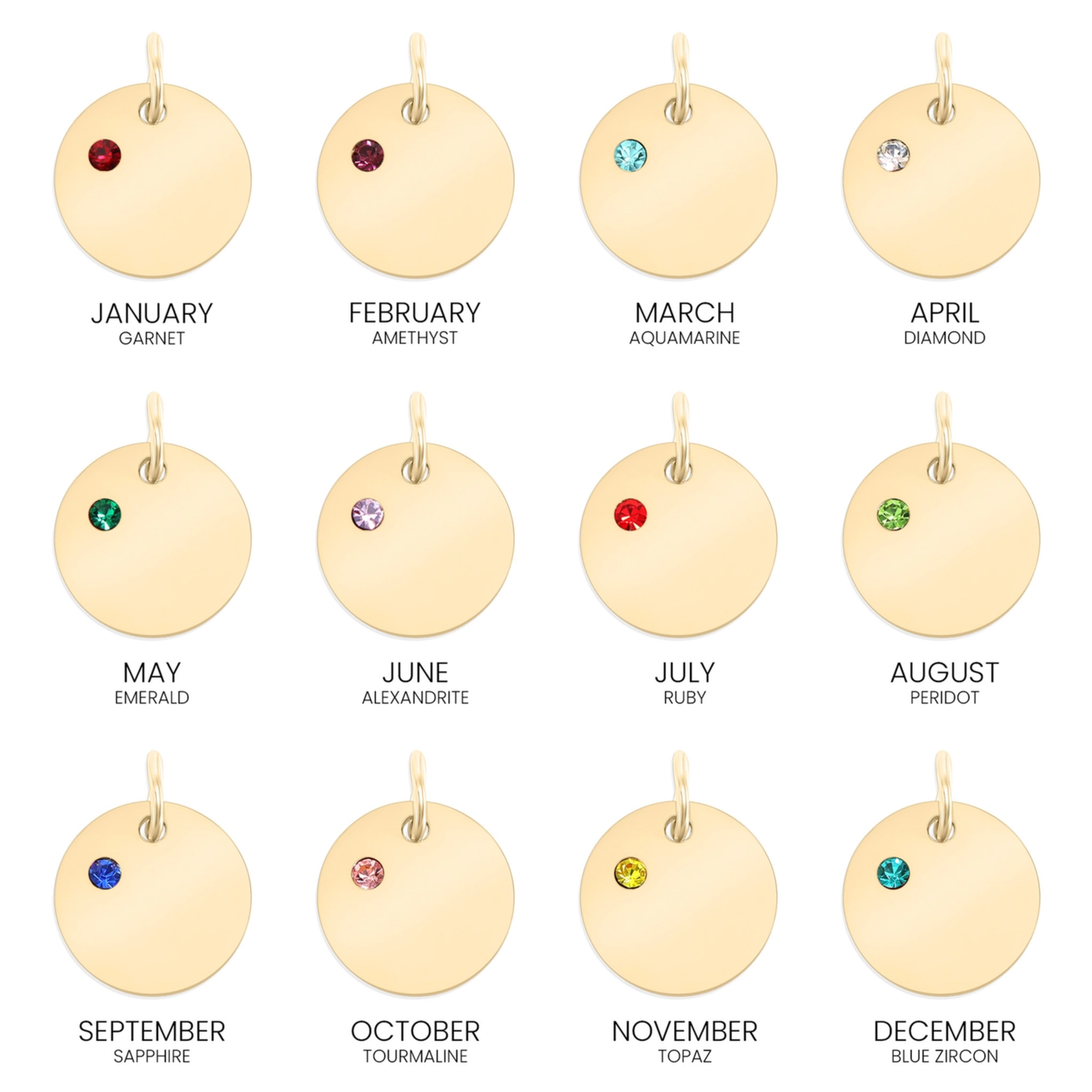 18K Gold Pvd Blank Engravable Circle Birthstone Charm