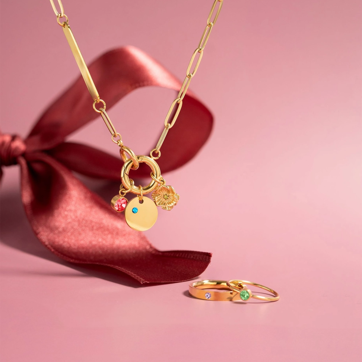 18K Gold Pvd Blank Engravable Circle Birthstone Charm