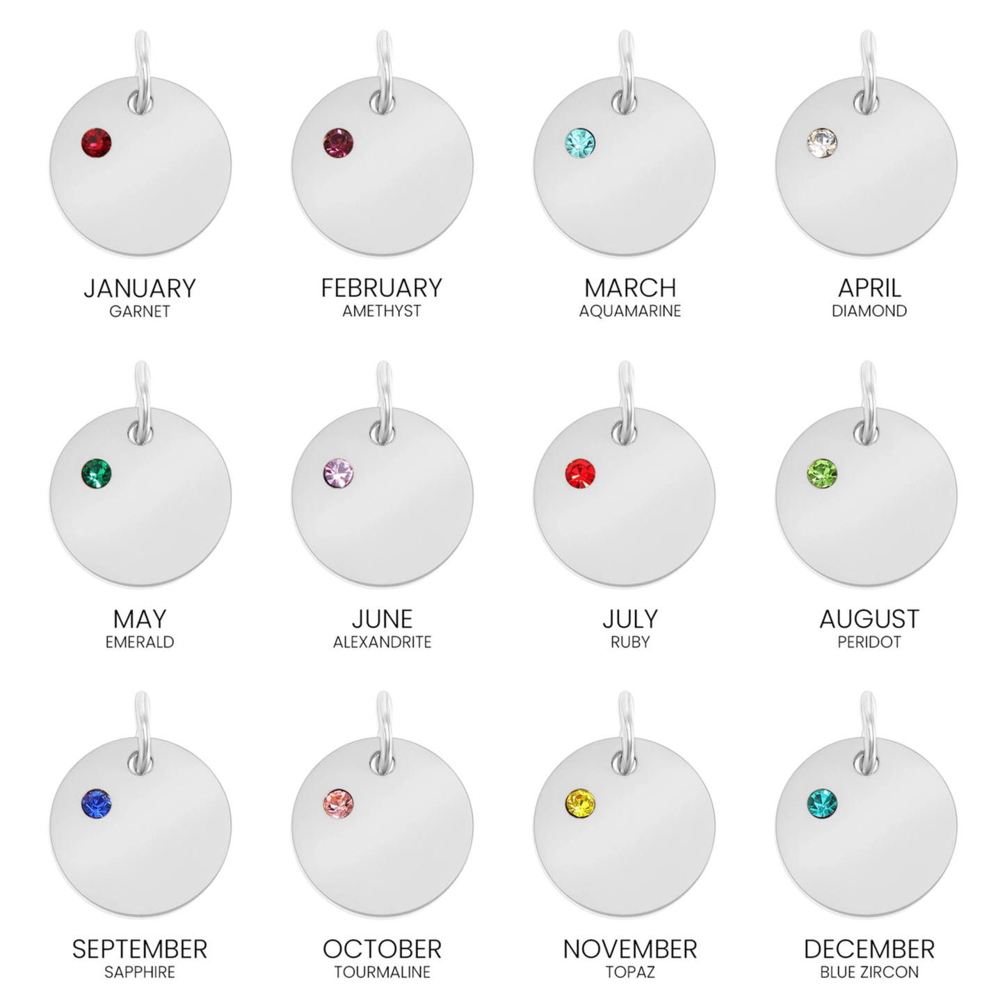 18K Gold Pvd Blank Engravable Circle Birthstone Charm