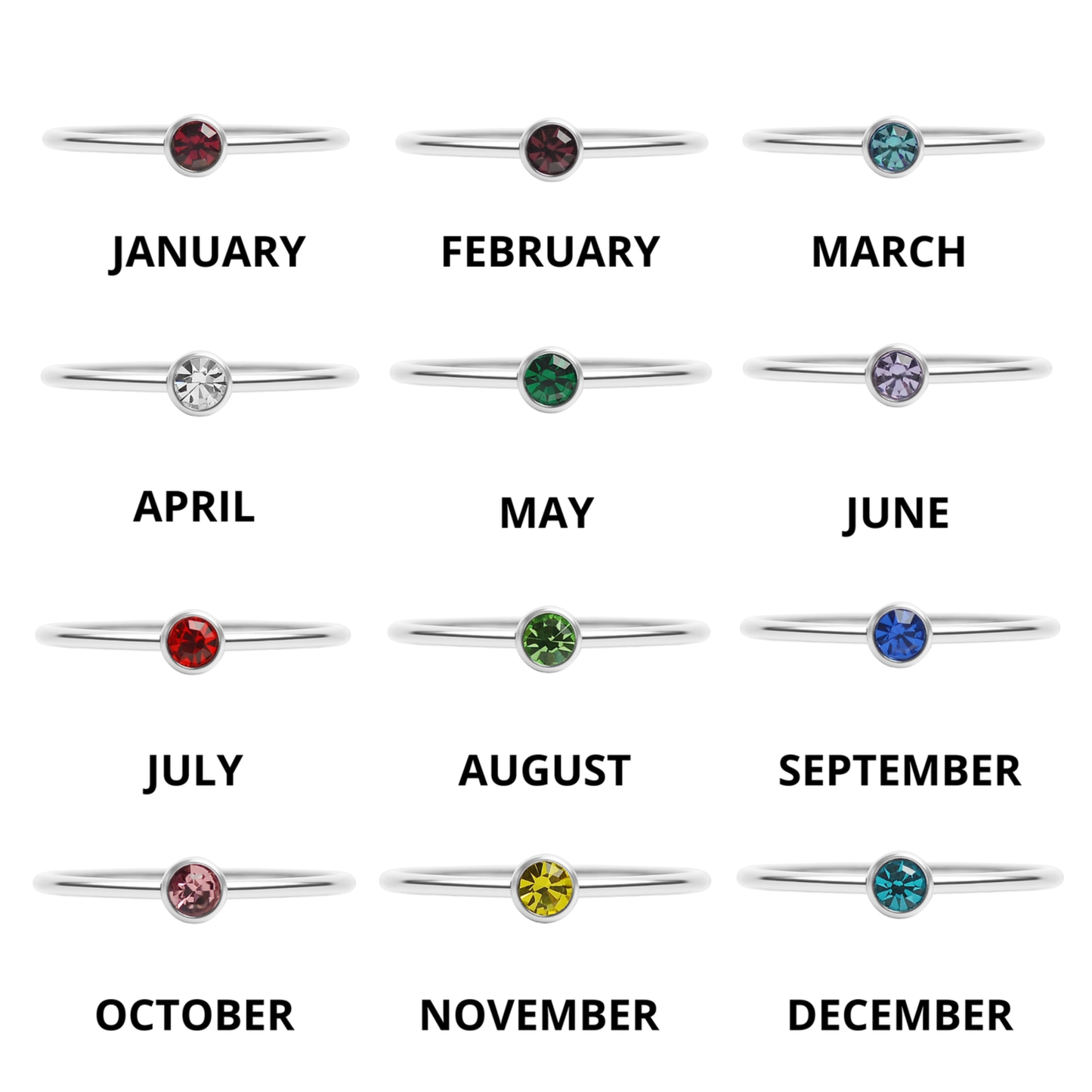 Stainless Steel Birthstone Engravable Stacking Ring (Copy)