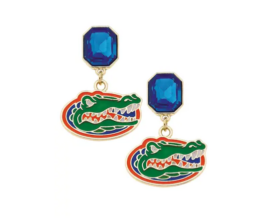 Florida Gators Rhinestone Enamel Logo Earrings in Shiny Gold
