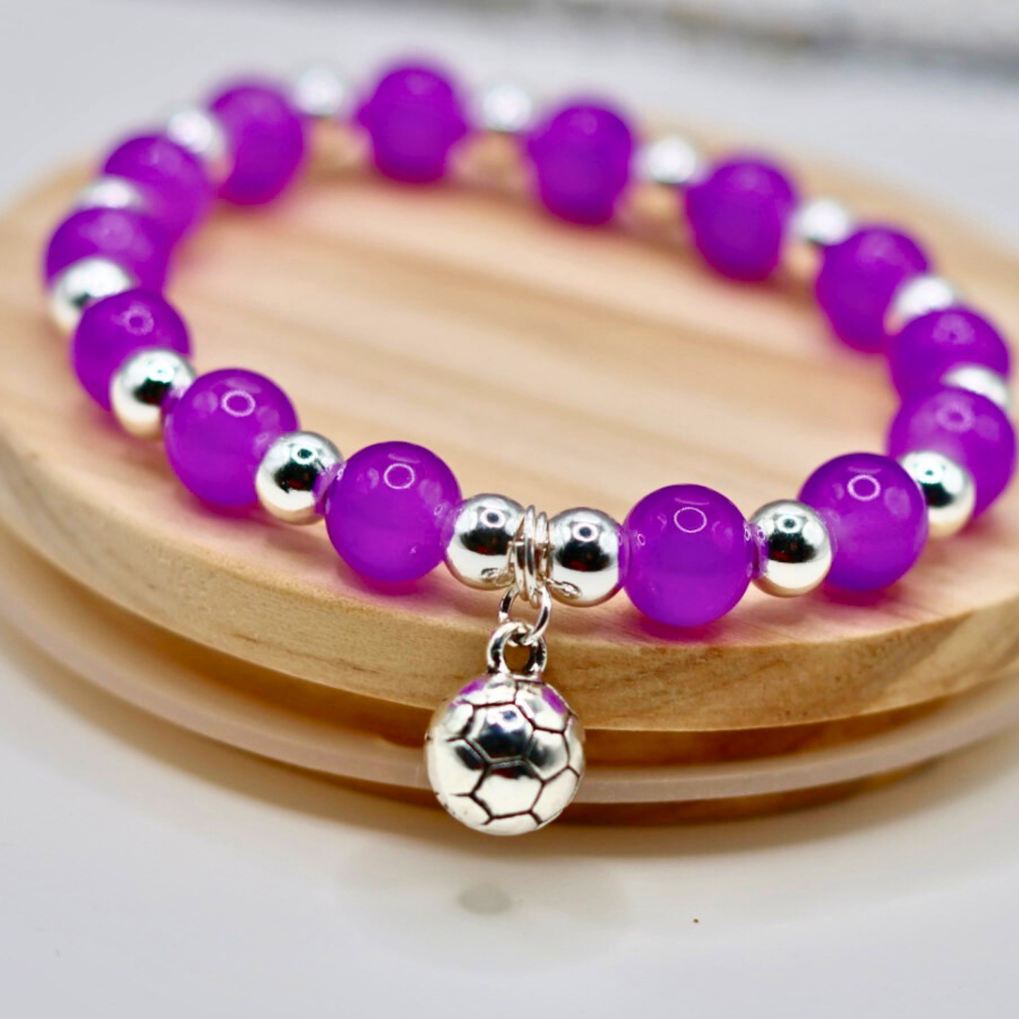 Silver Glass Stretch Sports Charm Bracelet